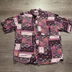 Steven Ross Shirt Mens XL Purple Rayon Paisley Patchwork Vintage Boho Summer USA